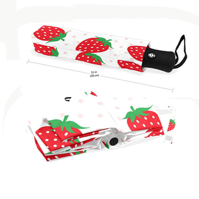 महिलाओं के लिए स्ट्रॉबेरी प्रिंट यूवी प्रोटेक्शन सेमी ऑटोमैटिक विंडप्रूफ फोल्डेबल अम्ब्रेला